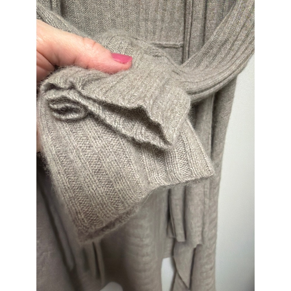 Elena Solano 100% Cashmere Ribbed Cardigan Taupe Brown Open Front Womens M - Picture 11 of 11